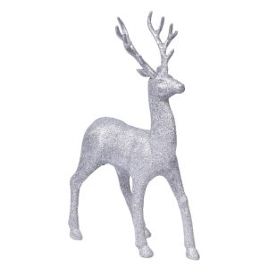 Rena Decorativa Natal Prateada Glitter 21.5x7x35Cm