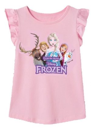 T-Shirt de Menina Manga Curta Folhos Frozen The Team Rosa Claro