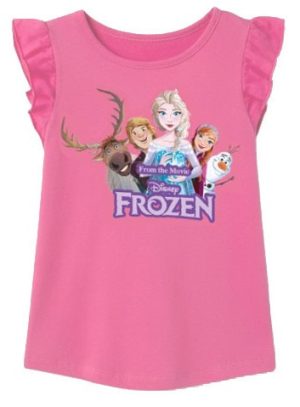 T-Shirt de Menina Manga Curta Folhos Frozen The Team Rosa Escuro