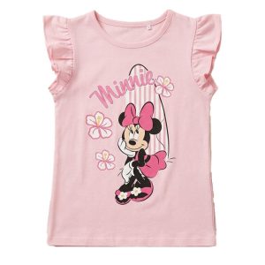 T-Shirt de Menina Manga Curta Folhos Rosa Claro Minnie Fun in The Sun