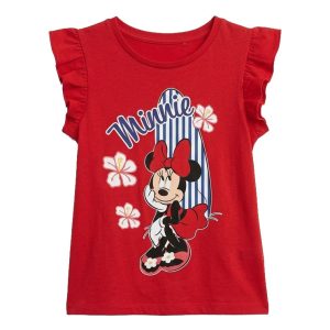T-Shirt de Menina Manga Curta Folhos Vermelho Minnie Fun in The Sun