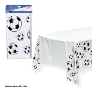 Toalha de Mesa Plástica Bolas Futebol 220x132Cm