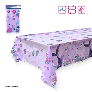 Toalha de Mesa Plástica Lilás Cauda de Sereia 274x132Cm