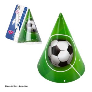 Blister 6 Chapéus Festa Cone Verde Futebol 15Cm