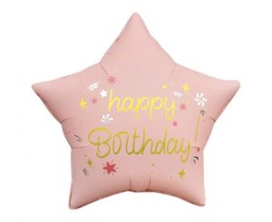 Balão Foil Estrela Rosa Matte Happy Birthday 44cm