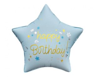 Balão Foil Estrela Azul Mate Happy Birthday 44Cm