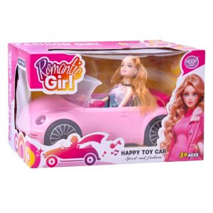 Carro Rosa com Boneca Romantic Girl 32x19x20Cm