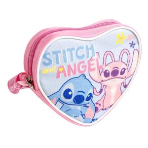 Mala de Ombro Coração Stitch & Angel Glitter 15x14x4Cm