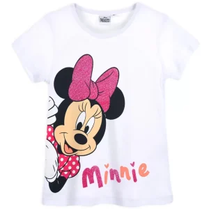 T-Shirt de Menina Manga Curta Branca Glitter Minnie Surprise