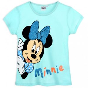 T-Shirt de Menina Manga Curta Verde Água Glitter Minnie Surprise