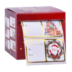 Caixa de 60 Etiquetas de Natal 8x8x6Cm