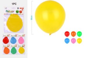 Blister 1 Balão Látex Amarelo-Azul-Vermelho-Rosa-Verde-Laranja-Roxo 80Cm