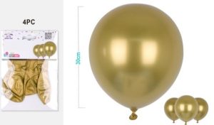 Blister 4 Balões Látex Metálicos 30Cm - Dourado