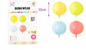 Blister 1 Balão Foil 4D Redondo Pastel Amarelo-Azul-Verde-Vermelho 55Cm