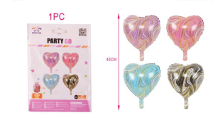Blister 1 Balão Foil Coração Mármore Rosa-Roxo-Azul-Preto 45cm