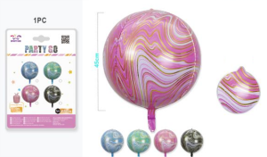 Blister 1 Balão Foil 4D Redondo Mármore Rosa-Verde-Azul-Preto 45cm