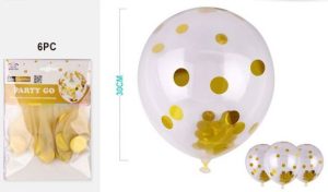 Blister 6 Balões Látex Transparentes Lantejoulas 30Cm