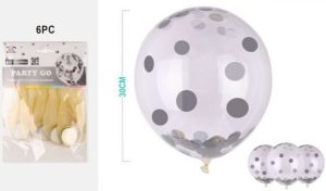 Blister 6 Balões Látex Transparentes Lantejoulas 30Cm - Prateado