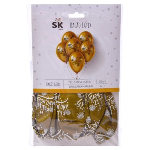 Blister 10 Balões Latéx Feliz Ano Novo 30Cm