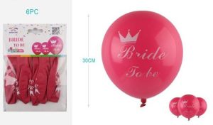 Blister 6 Balões Látex Rosa Fucsia Bride to Be 30Cm