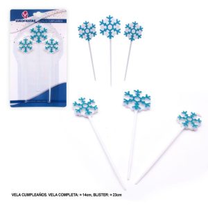 Blister 3 Velas Floco Neve Azul 14Cm