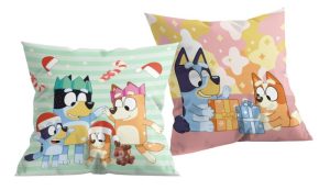 Almofada Decorativa Natal Dupla Face Bluey e Bingo-Bluey Familia 40x40Cm