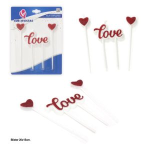 Blister 3 Velas Corações LOVE