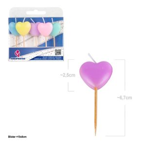 Blister 5 Velas Coloridas Pastel - Corações