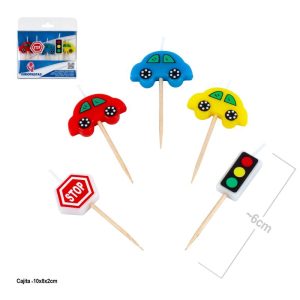 Blister 5 Velas Carros e Sinais 6Cm