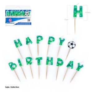 Blister 14 Velas Verde Futebol Happy Birthday 7Cm