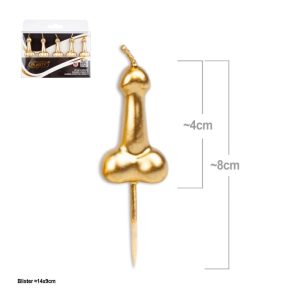 Blister 5 Velas Pénis Dourados Brilhantes 8Cm