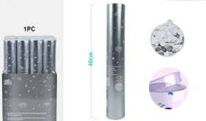 Lança Confetis Lantejoulas Prateadas 40Cm