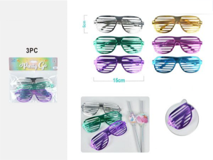 Blister 3 Óculos Metálicos Festa mix 15Cm