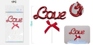 Topper Bolos LOVE Vermelho 15Cm