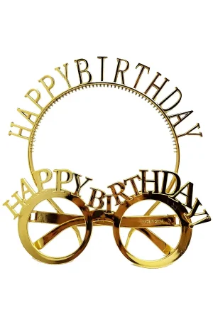 Conj. Bandolete 16x16Cm + Óculos 17x7.5Cm Dourados Happy Birthday