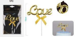 Topper Bolos LOVE Dourado 15Cm