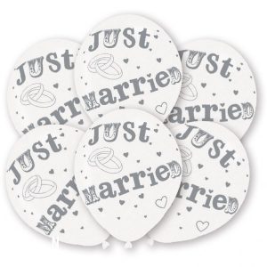 Blister 6 Balões Brancos "Just Married" (noivos) 27.5Cm