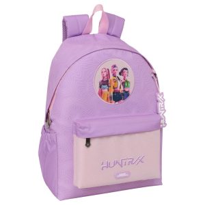 Mochila Escolar Lilás K-POP Huntrix Iconic com Compartimento Laptop 43Cm