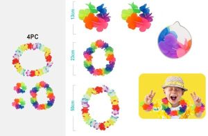 Conj. Colar + 2 Pulseiras + Coroa Cabeça Havaiana