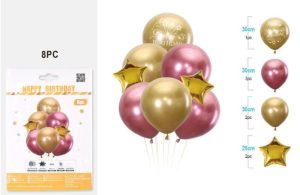Blister 8 Balões Foil-Látex Dourados e Rose Gold 30-45Cm