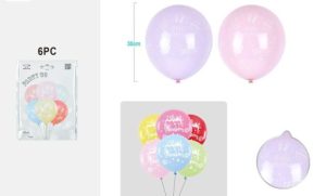 Blister 6 Balões Látex Pastel Feliz Aniversário 30Cm