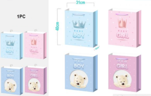 Saco Papel Baby Coroa/Ursinho 40x31x12Cm