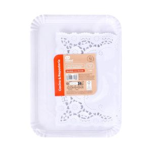Bandeja de Cartão Retângular Branca com Naperon 25x34Cm