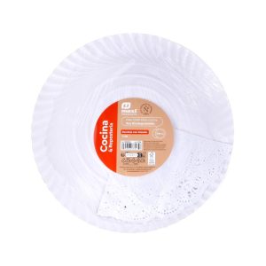 Bandeja de Cartão Redonda Branca com Naperon 30Cm