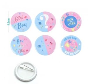 Blister 6 Crachás Baby Shower Rosa-Azul Boy or Girl 4.5Cm