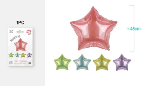 Blister 1 Balão Foil Estrela Rosa-Verde-Azul-Roxo-Lima 45Cm