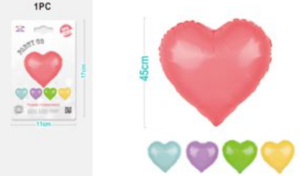 Blister 1 Balão Foil Coração Pastel Rosa-Azul-Amarelo-Verde-Lilás 45Cm