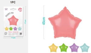 Blister 1 Balão Foil Estrela Pastel Rosa-Azul-Amarelo-Verde-Lilás 45Cm