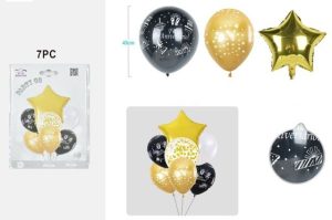 Blister 6 Balões Foil-Látex Dourados-Pretos 30-45Cm