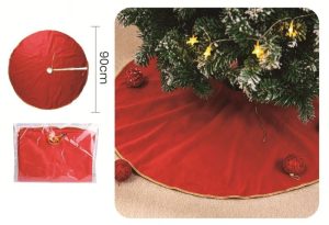 Manta Vermelha com Bordado Dourado Para Árvore de Natal 90Cm